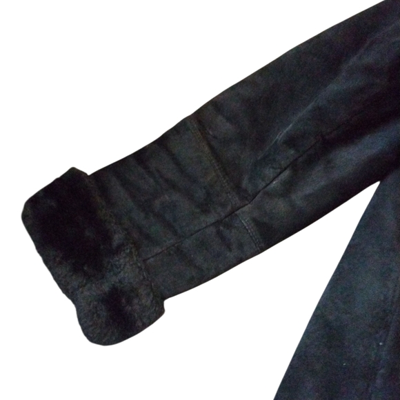 SEARLE Suede Fur Lined Black Coat Women's Medium Suede Jacket - Picture 6 of 11
